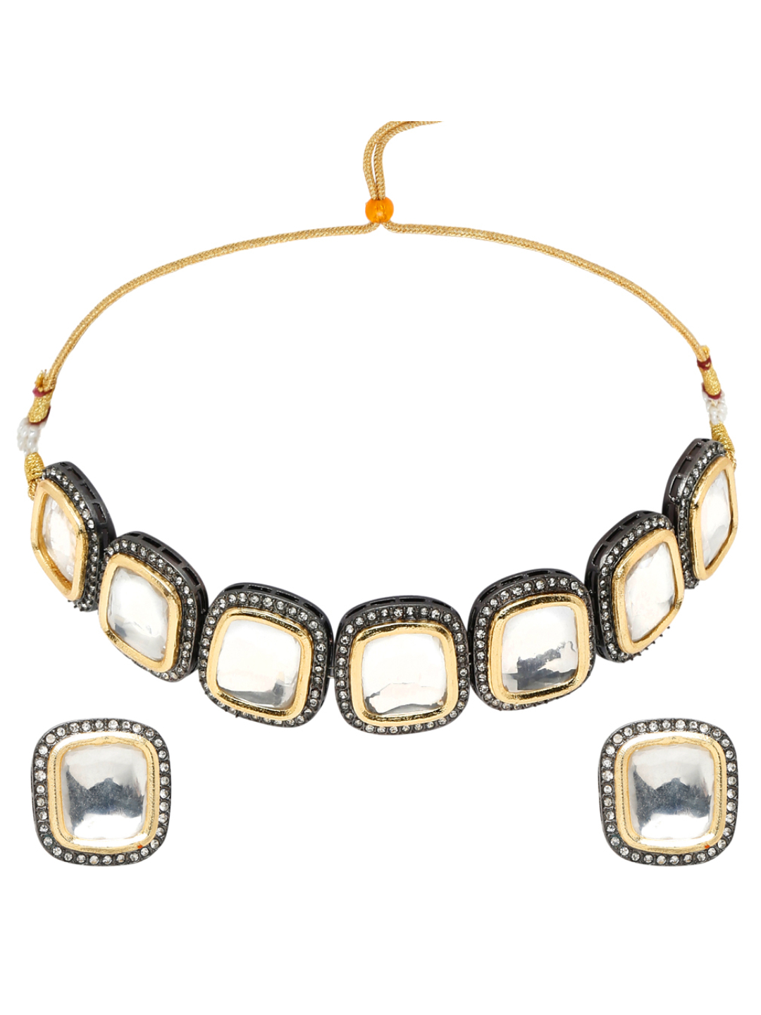 YouBella Jewellery Gold Plated Necklace Jewellery Set with Earrings and Maang Tikka for Girls and Women (Grey) (YBNK_50527)